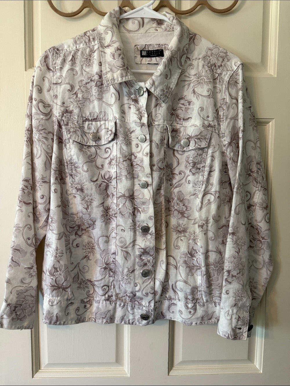 Carole Little White and Gray Floral Linen “Jean”Jacket